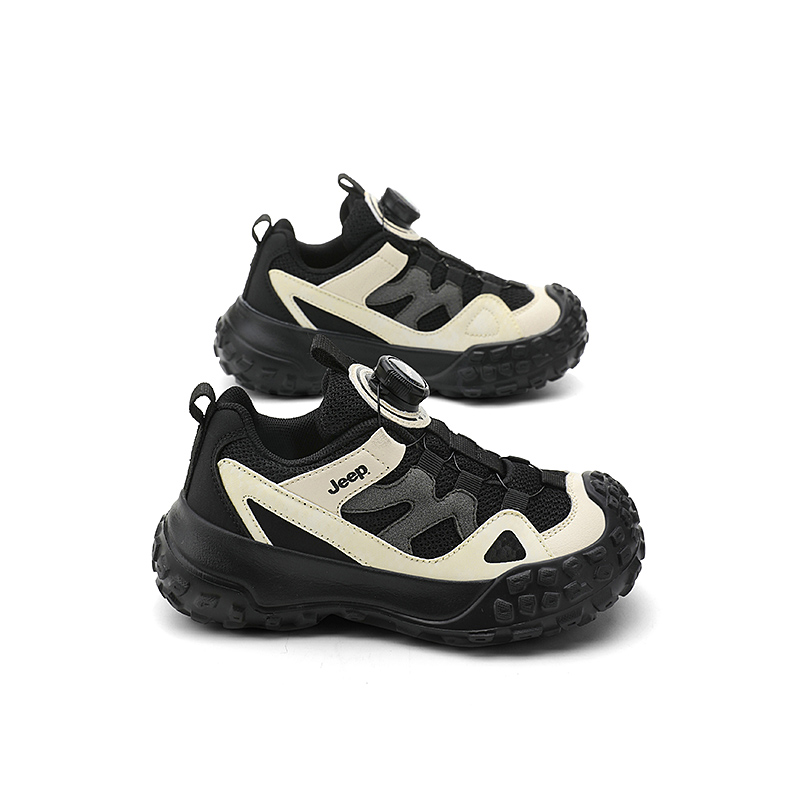 Низкие детские повседневные кроссовки Black White Kids' Jeep, Shadow Black/Ecru — фото 4