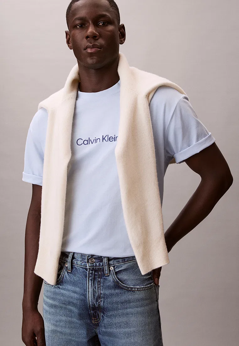 Футболка с круглым вырезом и логотипом, Calvin Klein Jeans, синий — фото 4
