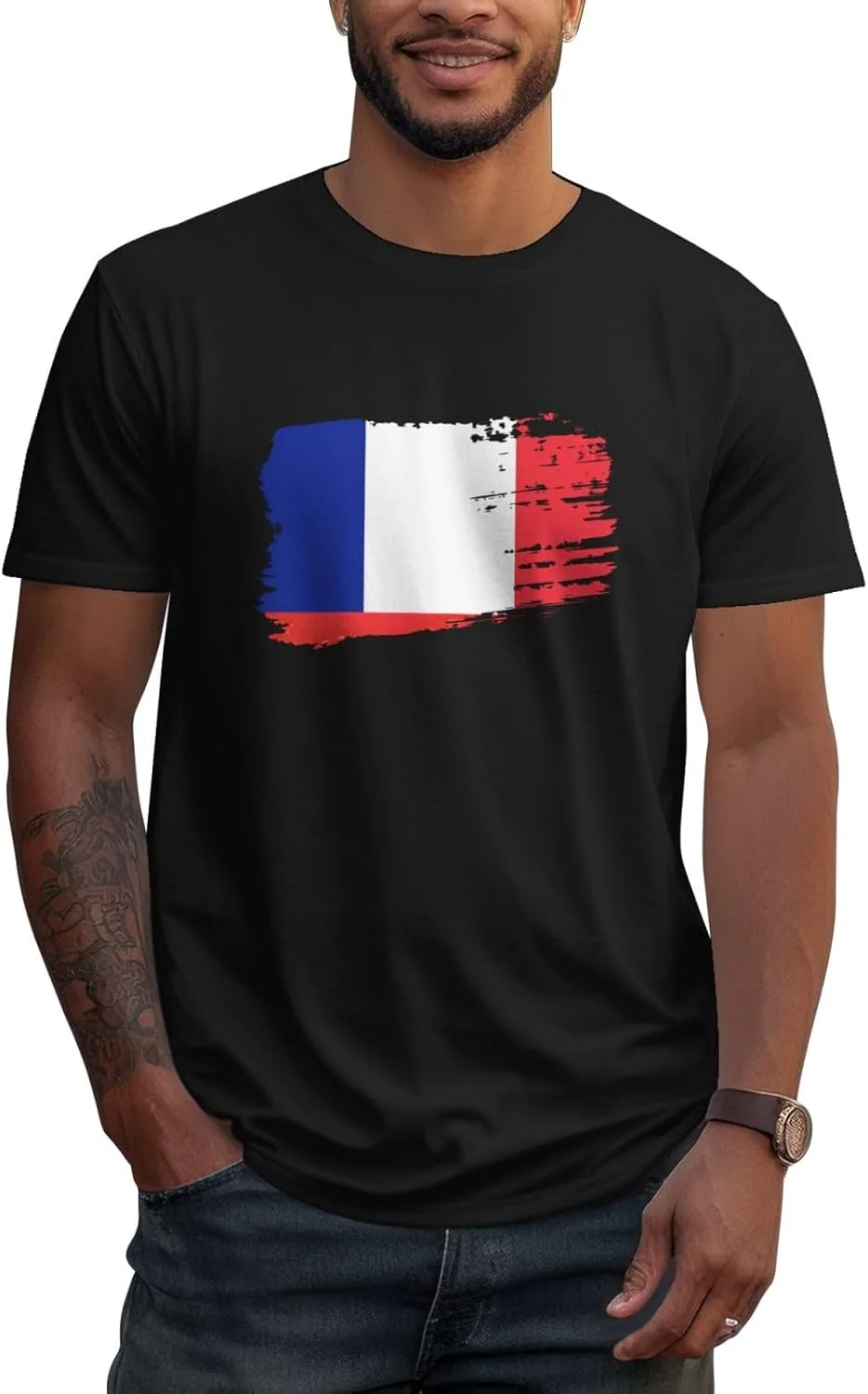 Футболка France с коротким рукавом, мужская, уличный стиль, хлопковая, повседневный топ Generic, черный