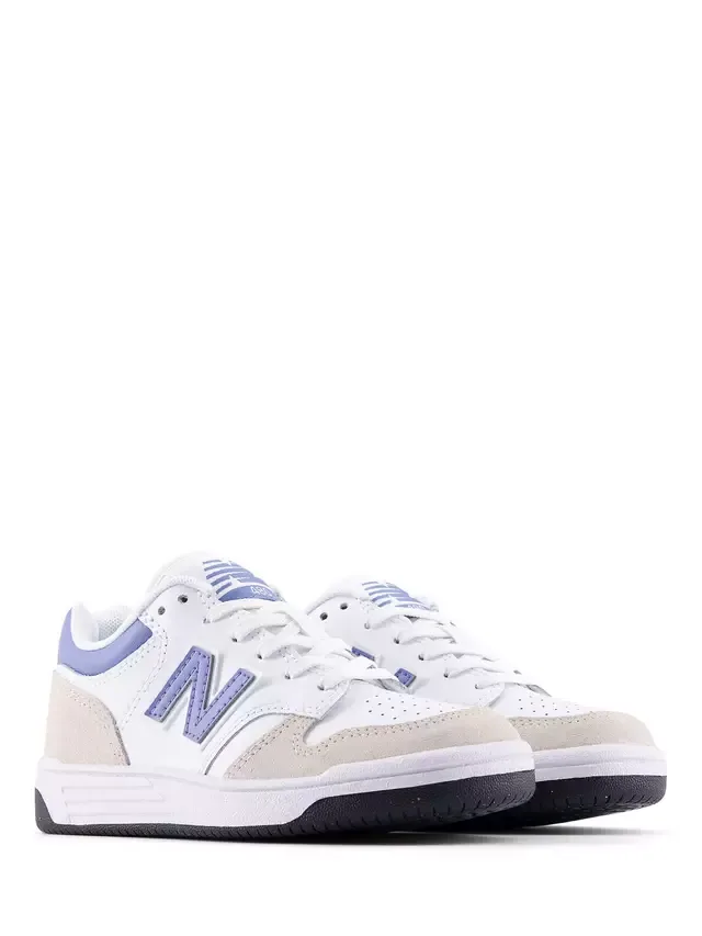 Детские кожаные кроссовки на шнуровке 480, бело-голубые New Balance — фото 3