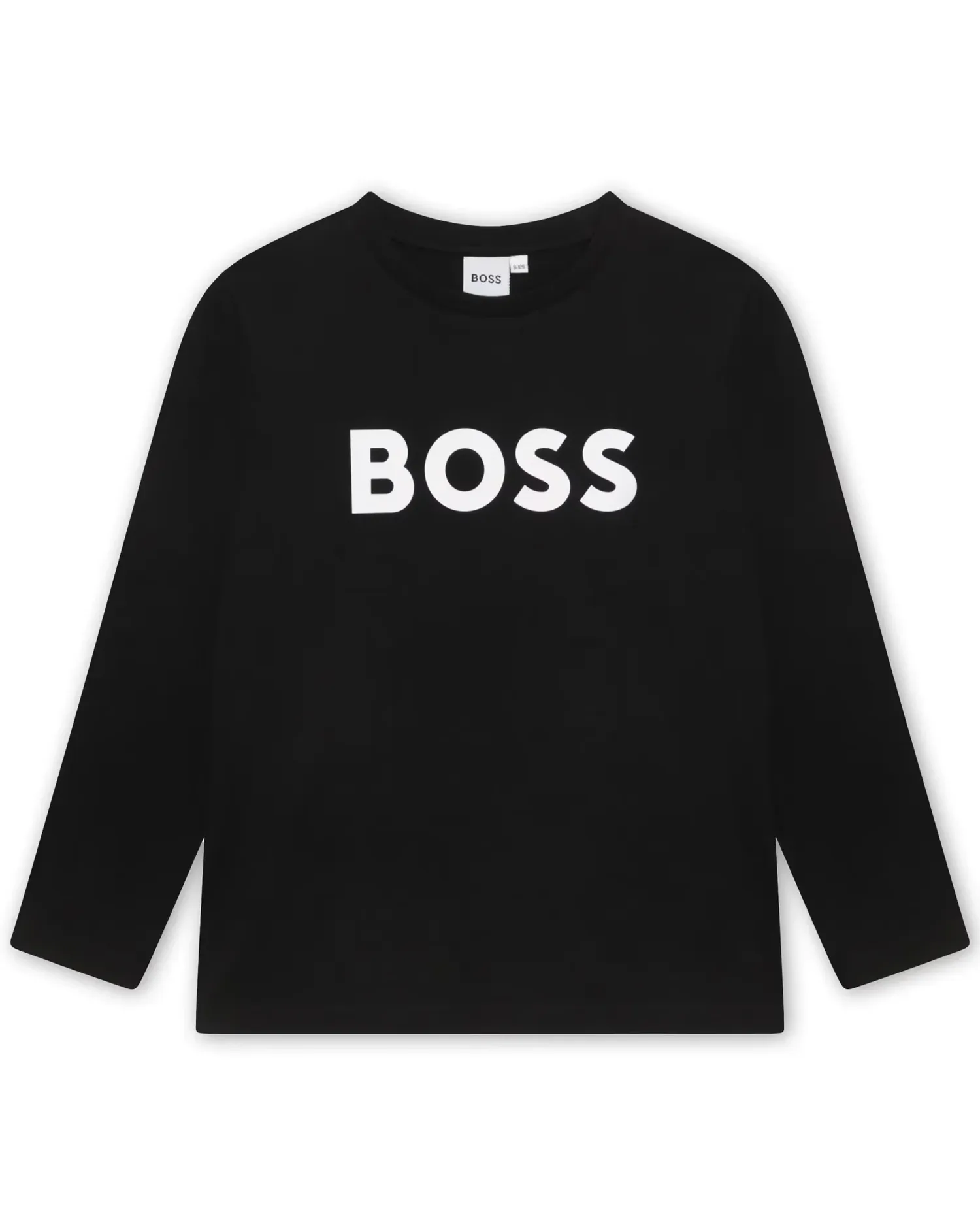 Детская длинносливная футболка с рисунком на передней части из хлопка BOSS Kidswear, черный