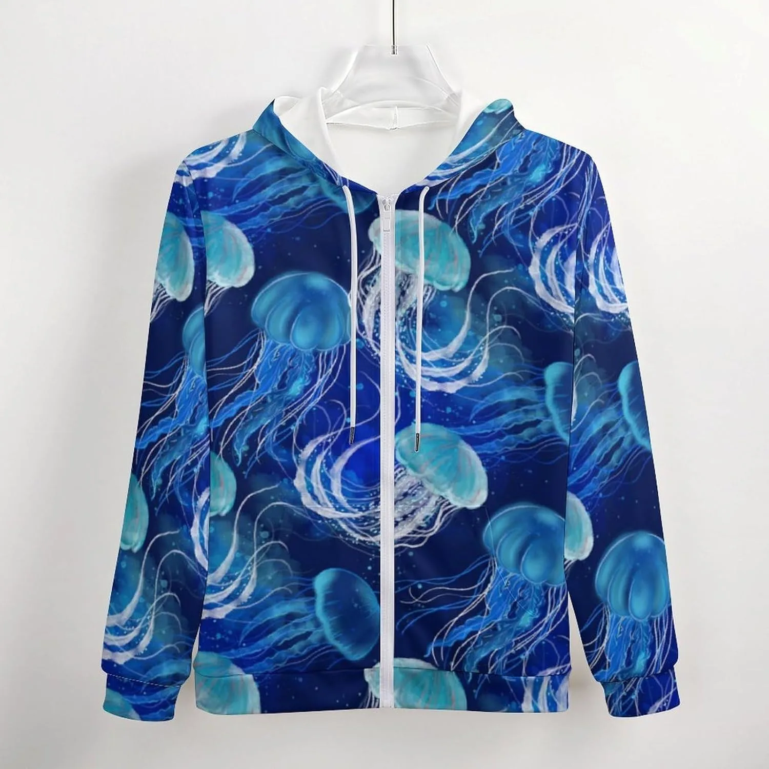 Толстовка с капюшоном Luminous Jellyfishs Blue, мужская, на молнии, оверсайз — фото 4