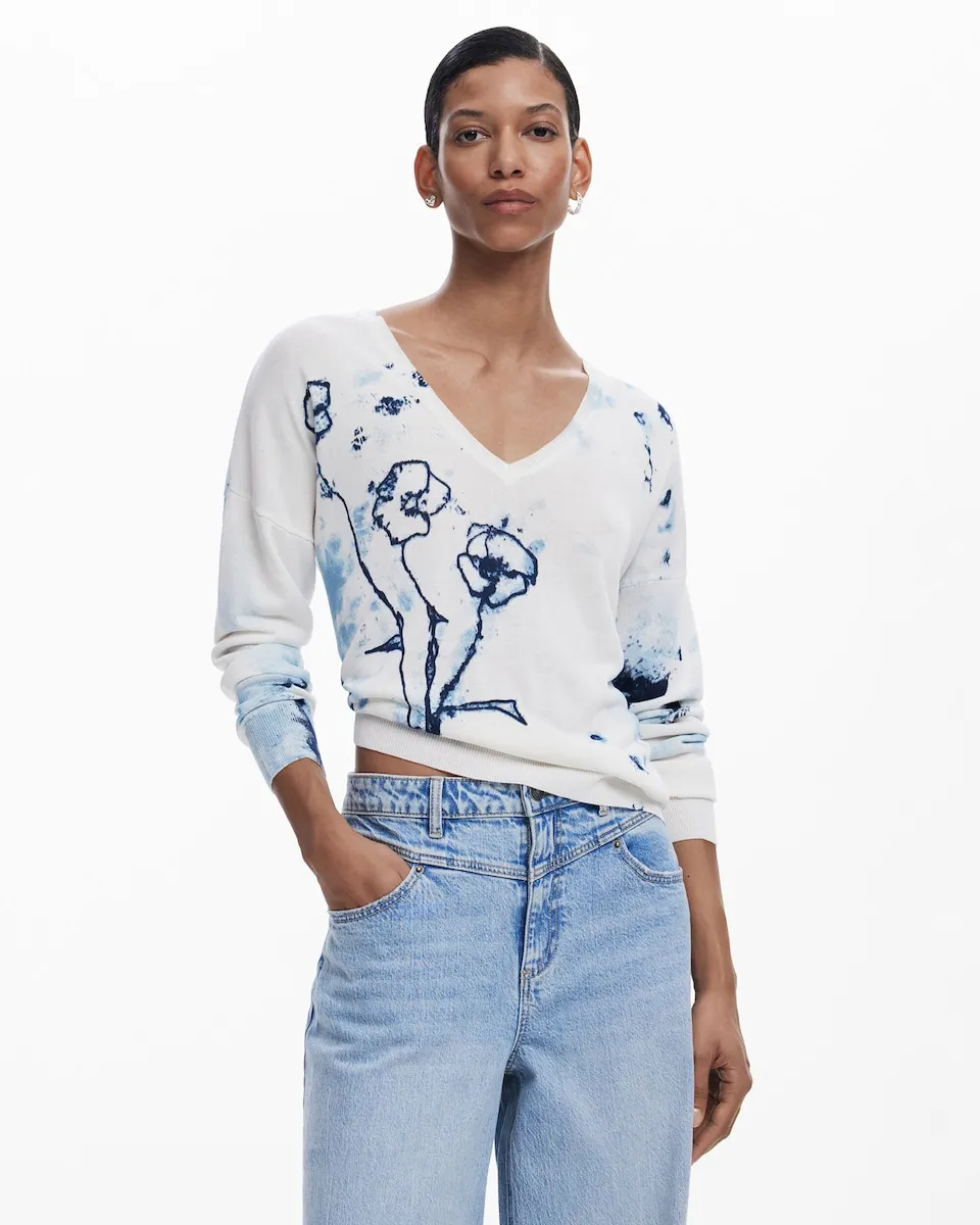 

Женский свитер с маками Desigual, белый