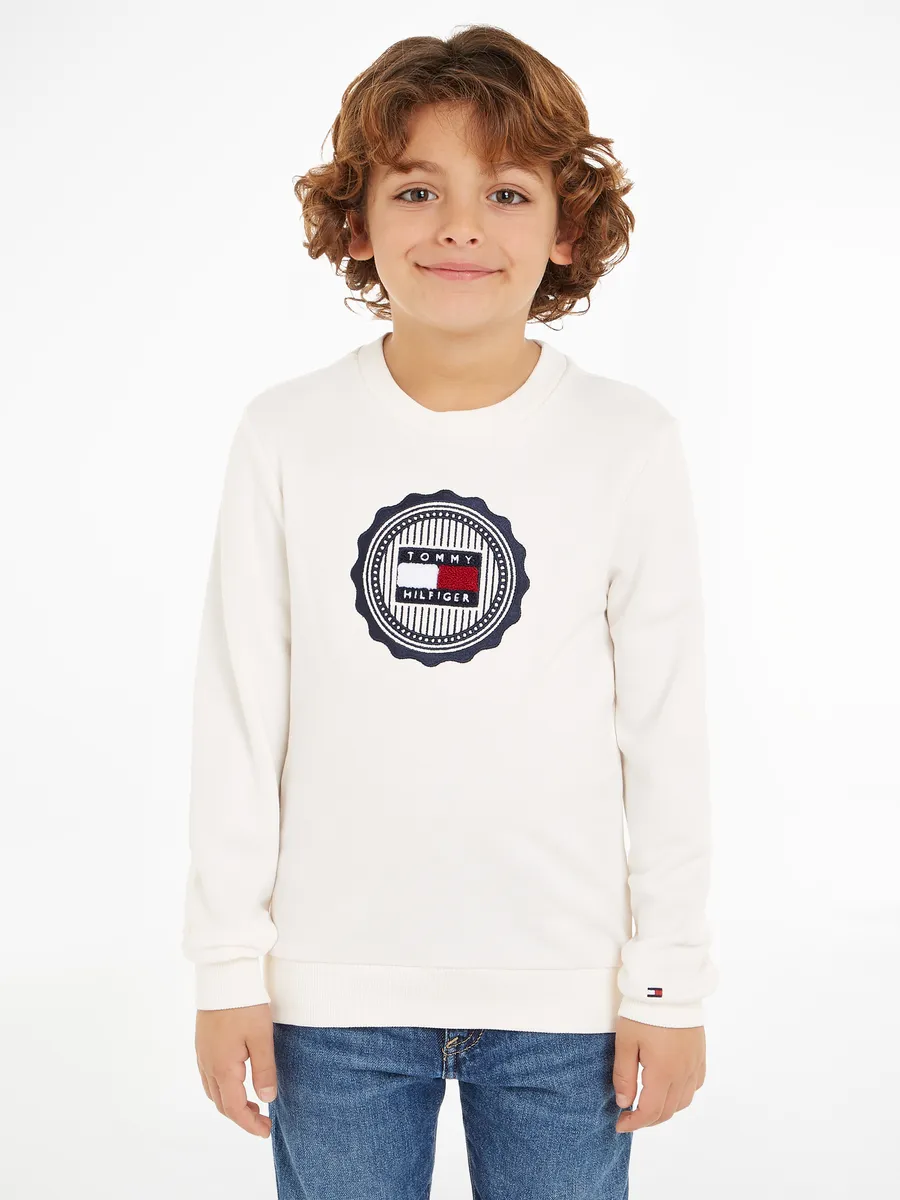 

Толстовка Tommy Hilfiger "STAMP EMBROIDERY REG SWEATSHIRT", дети до 16 лет, с нашивкой-логотипом, белый