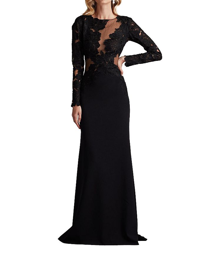 

Платье Caselle с вышитым лифом и иллюзией Tadashi Shoji, черный