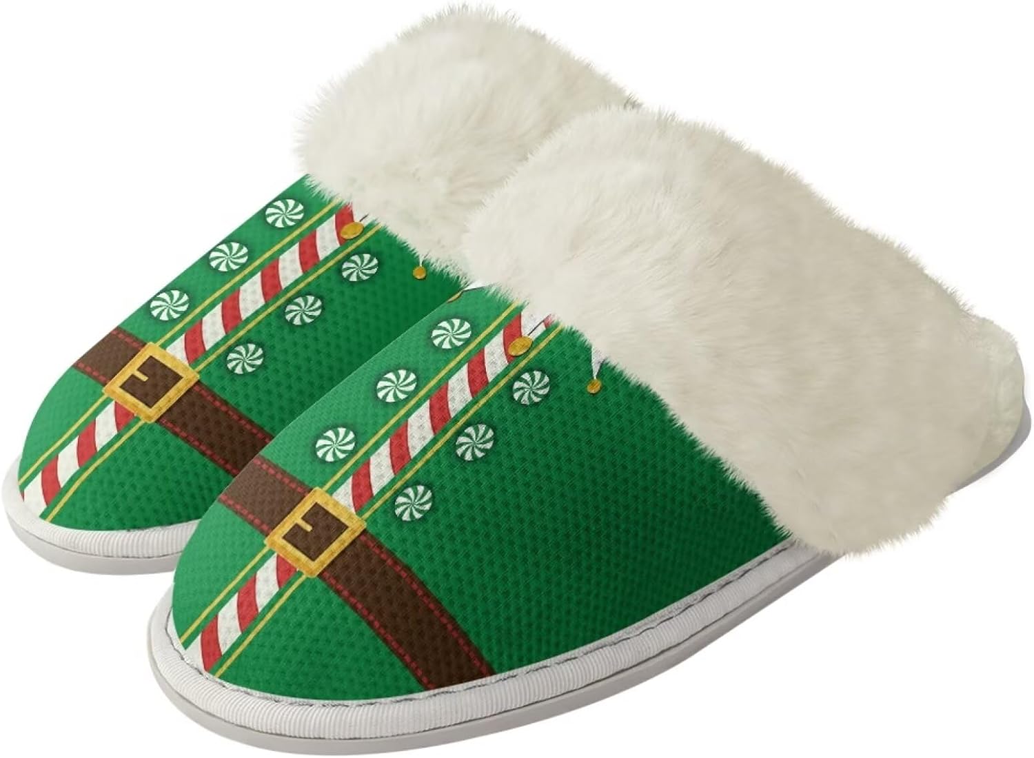 

Женские и мужские теплые тапочки мягкие плюшевые домашние тапочки с противоскользящей подошвой, пушистым воротником, для спальни, для дома и улицы Jiquruby, Funny Christmas Print