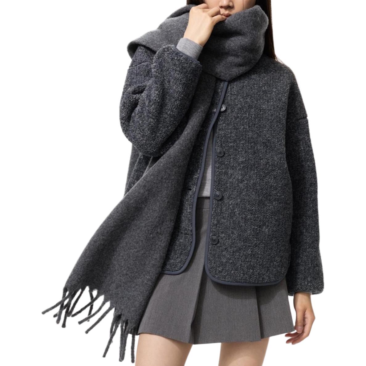 

UNIQLO Пальто с бархатистой текстурой Women's, Dark Gray