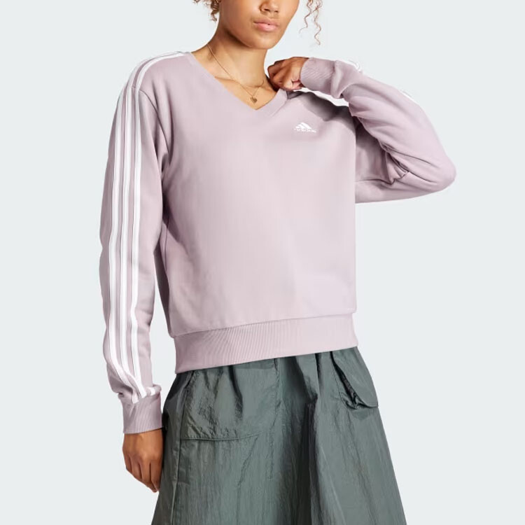 Женская толстовка Essentials с тремя полосками и V-образным вырезом, фиолетовая Adidas — фото 2