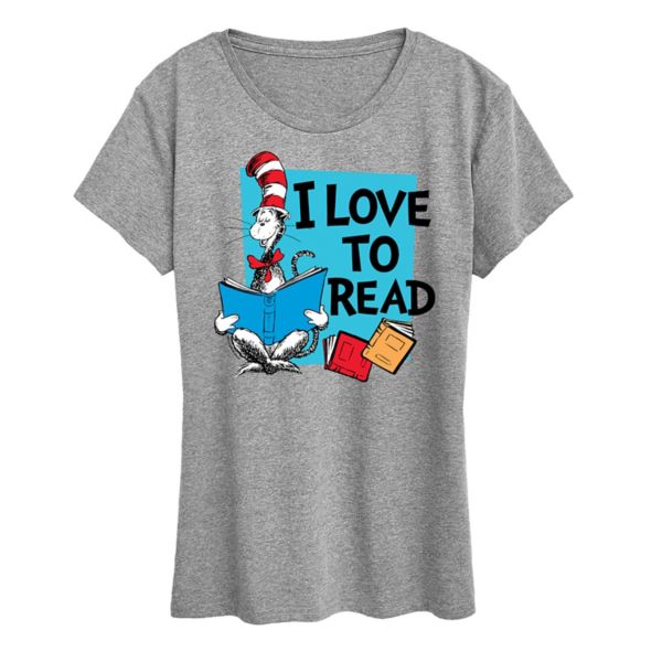 

Женская футболка Dr Seuss "Обожаю читать" с принтом Licensed Character, серый