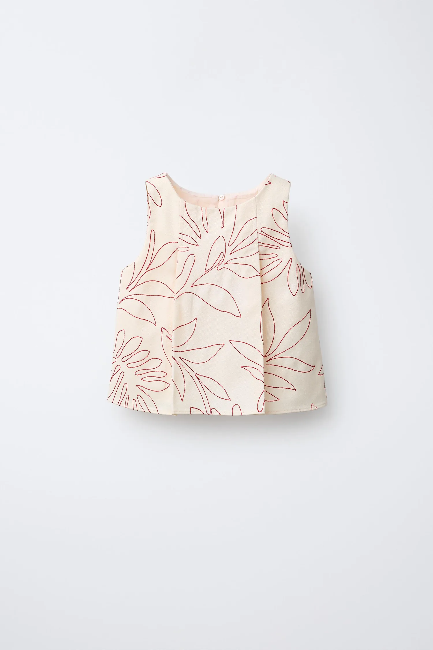 Топ contrast embroidered leaf top Zara, экрю/красный