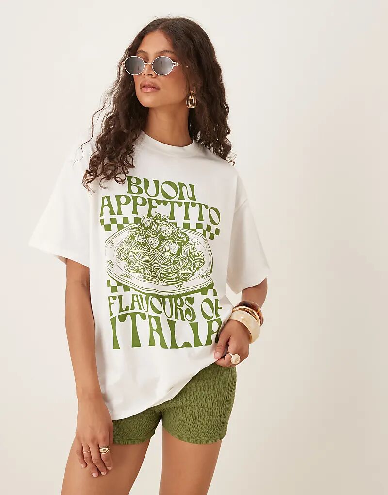 

Футболка ASOS DESIGN свободного кроя с принтом Buon Appetito белого цвета