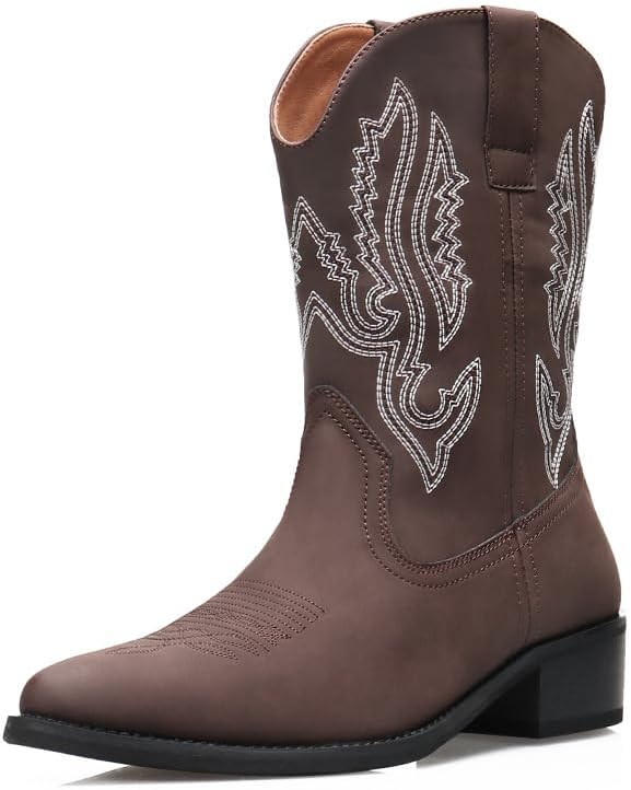 

Ковбойские ботинки Haza Pairs для мужчин, западные ботинки, прочные, классические, с вышивкой, противоскользящие, с квадратным носком, массивным каблуком, короткие модные ретро-башмаки, Brown-00