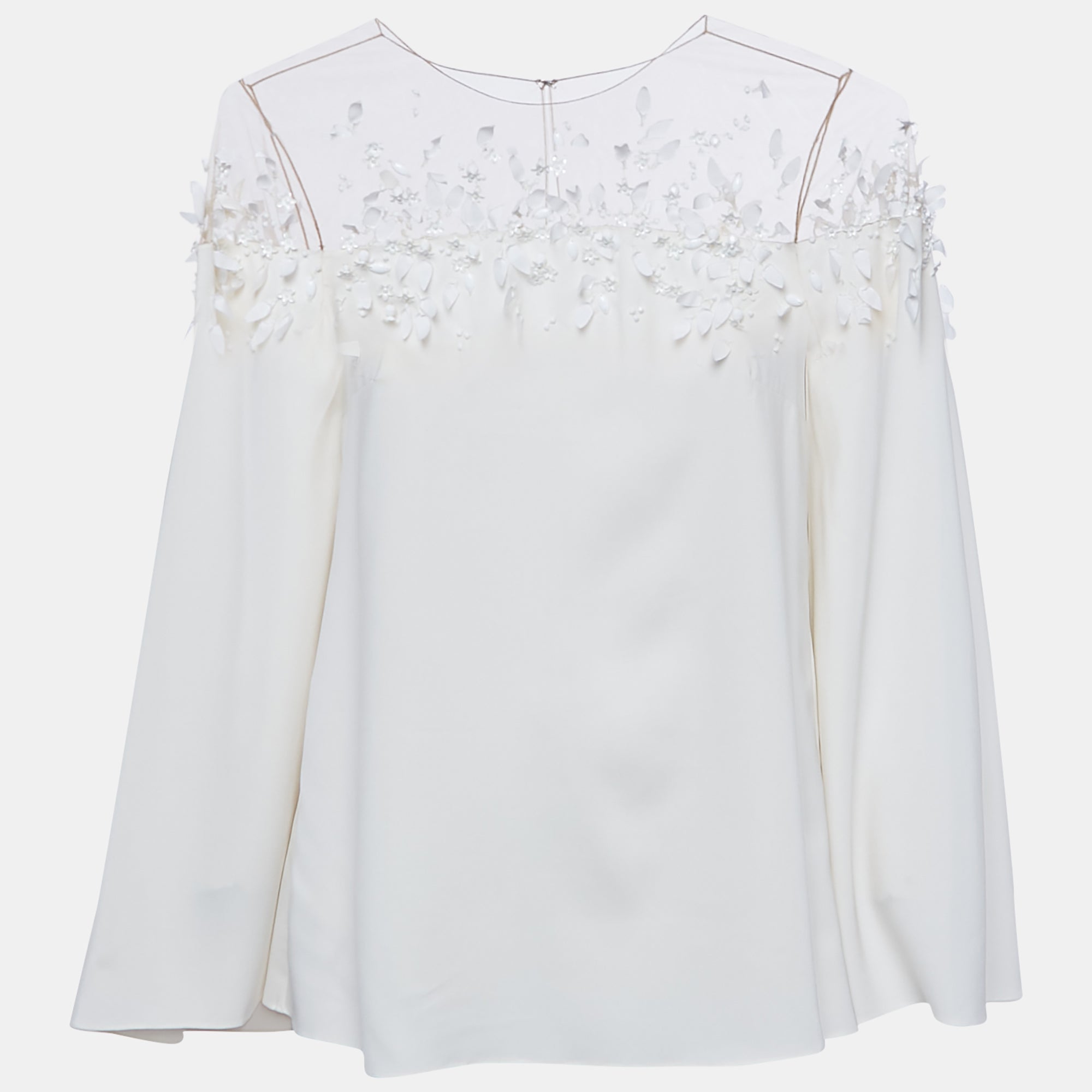 

Топ Oscar De La Renta из шелка с вышивкой, кремового цвета