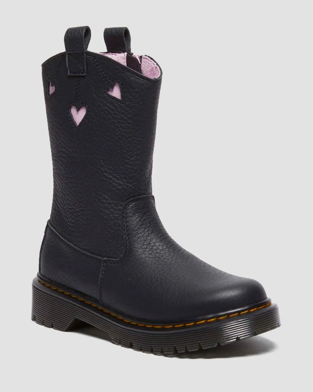 

Ботинки без шнуровки Dr. Martens Junior Heart из лакированной кожи наппа, цвет Black+Pink — Milled Nappa