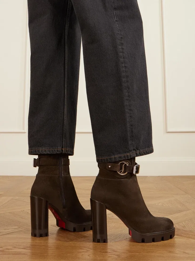 Dianouchette 100 замшевые ботильоны с пряжками Christian Louboutin, коричневый — фото 2