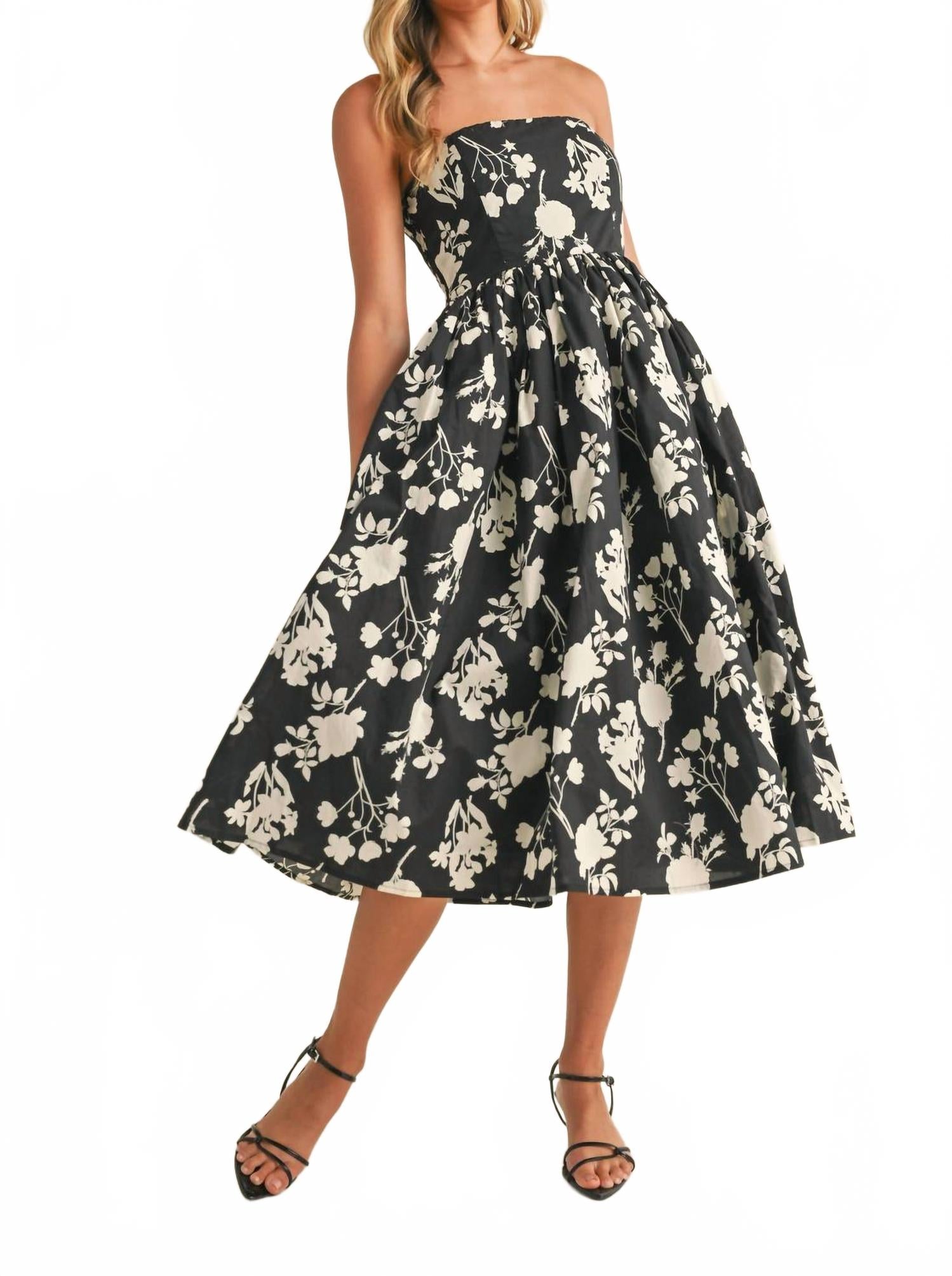 

Ashley мини-платье футляр без бретелей с цветочным принтом в черном цвете Klesis