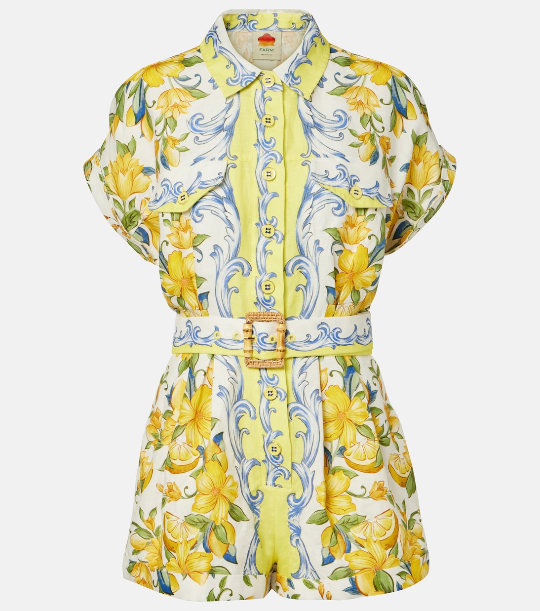 

Печатный льняной ромпер Farm Rio, Sicily Scarf Off-White