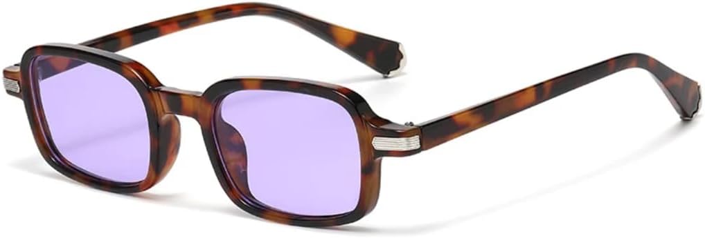 

Женские солнцезащитные очки в стиле ретро, ​​прямоугольные, модные, с прозрачными градиентными линзами, защита от УФ-излучения UV400; мужские модные очки с заклепками HHZZYVY, Leopard Purple