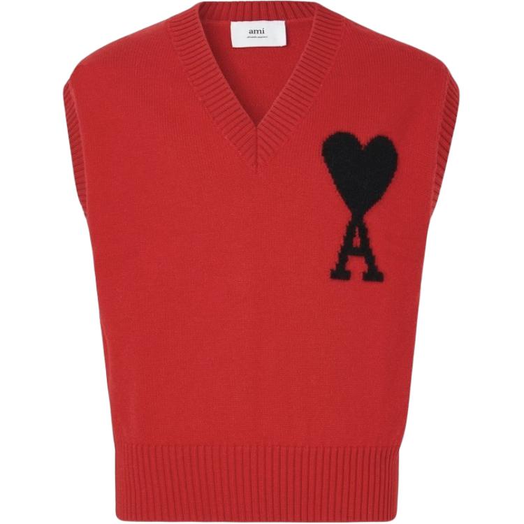 

AMIPARIS Ами Париж Ami De Coeur Вязаный жилет, Red