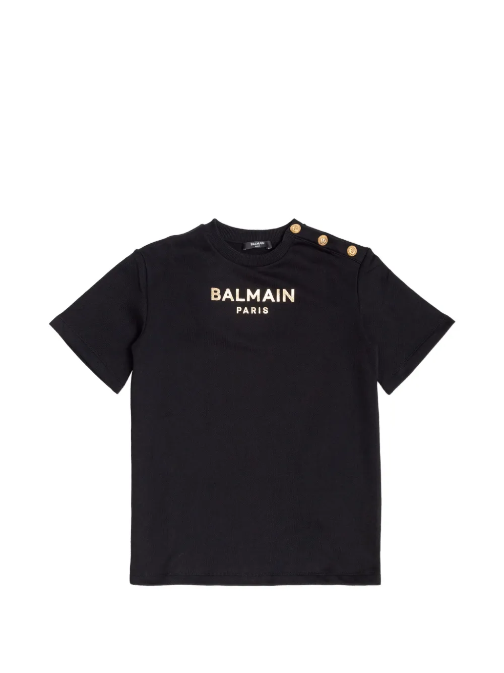 

Футболка с логотипом и золотыми пуговицами Balmain Kids, черный