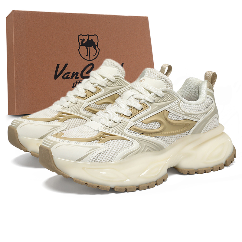 

VanCamel Мужские бежевые массивные кроссовки на низком ходу с увеличенной высотой, устойчивые к истиранию, легкие, дышащие и нескользящие, цвет Khaki-Box