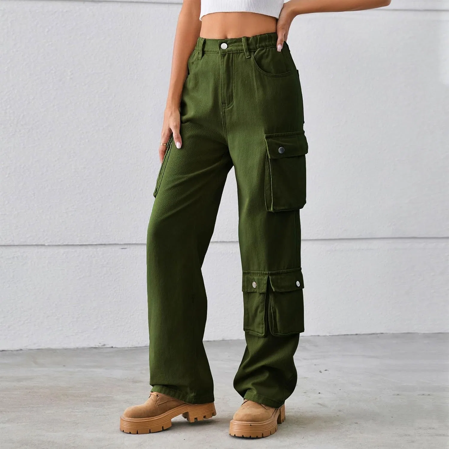 Джинсы карго женские свободные, Army Green — фото 2