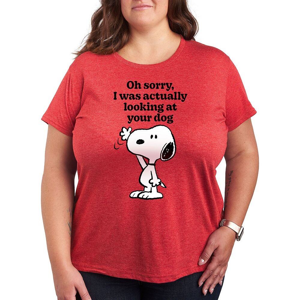 

Футболка с рисунком Plus Peanuts Snoopy Looking at Your Dog Licensed Character, цвет Heather Red