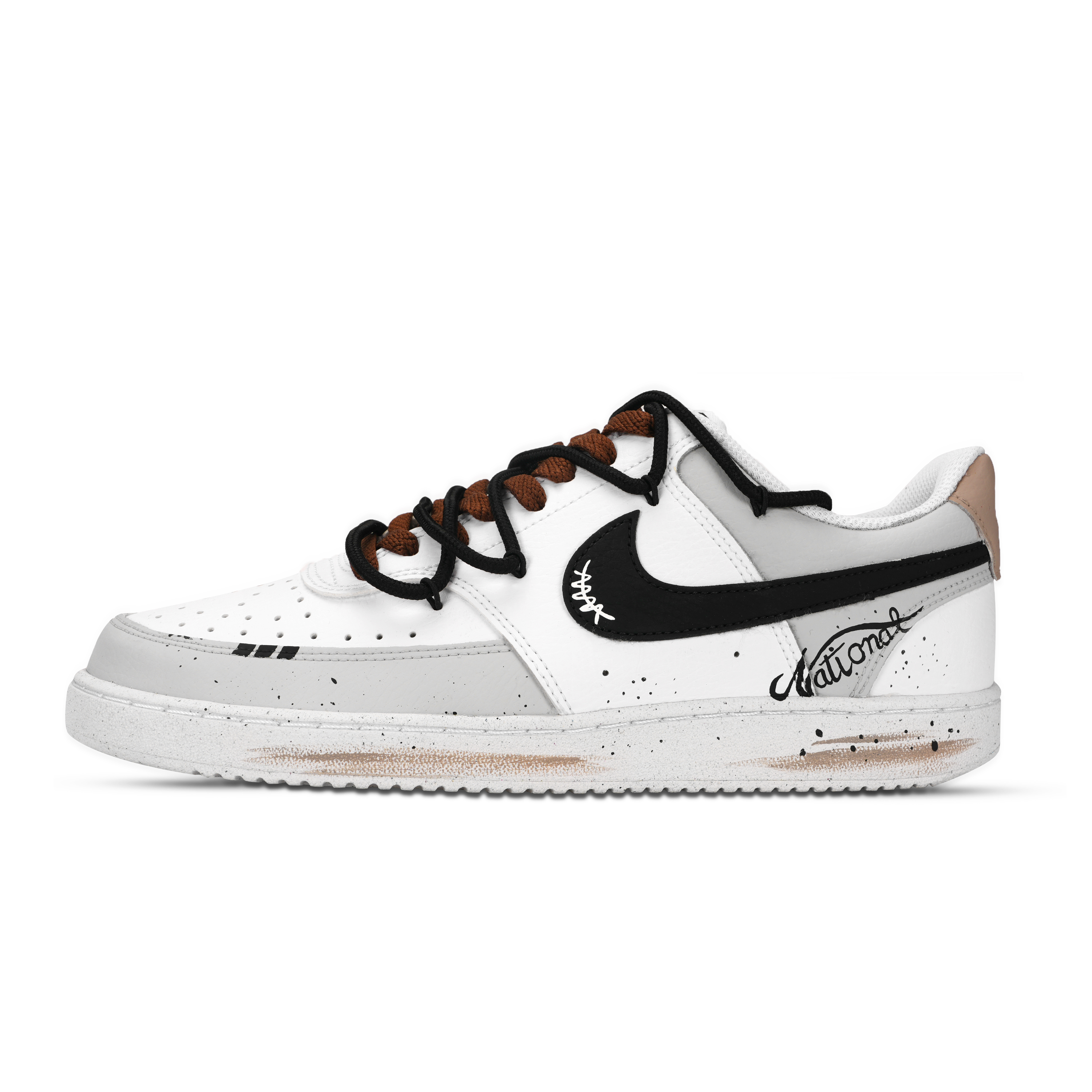 

Nike Кроссовки Court Vision 1 American Letter, износостойкие, низкие, для скейтбординга, мужские, коричневые, белые, серые
