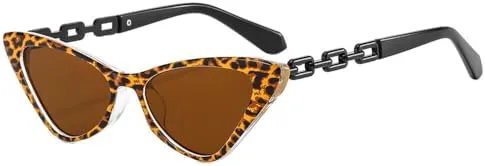 

Модные маленькие ретро-солнцезащитные очки для женщин, красочные винтажные очки с металлической цепочкой, защита от УФ-излучения UV400 MTZJH, Leopard Brown