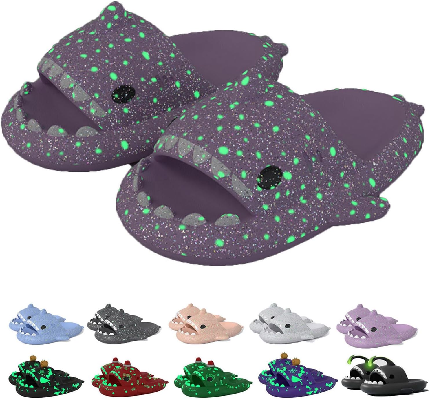 

Шлепанцы Cloud Shark, шлепанцы Galaxy Shark, светящиеся в темноте, шлепанцы Galaxy Shark с блестками, шлепанцы Shark, нескользящие шлепанцы-подушки Shark для женщин и мужчин Spacebuyer