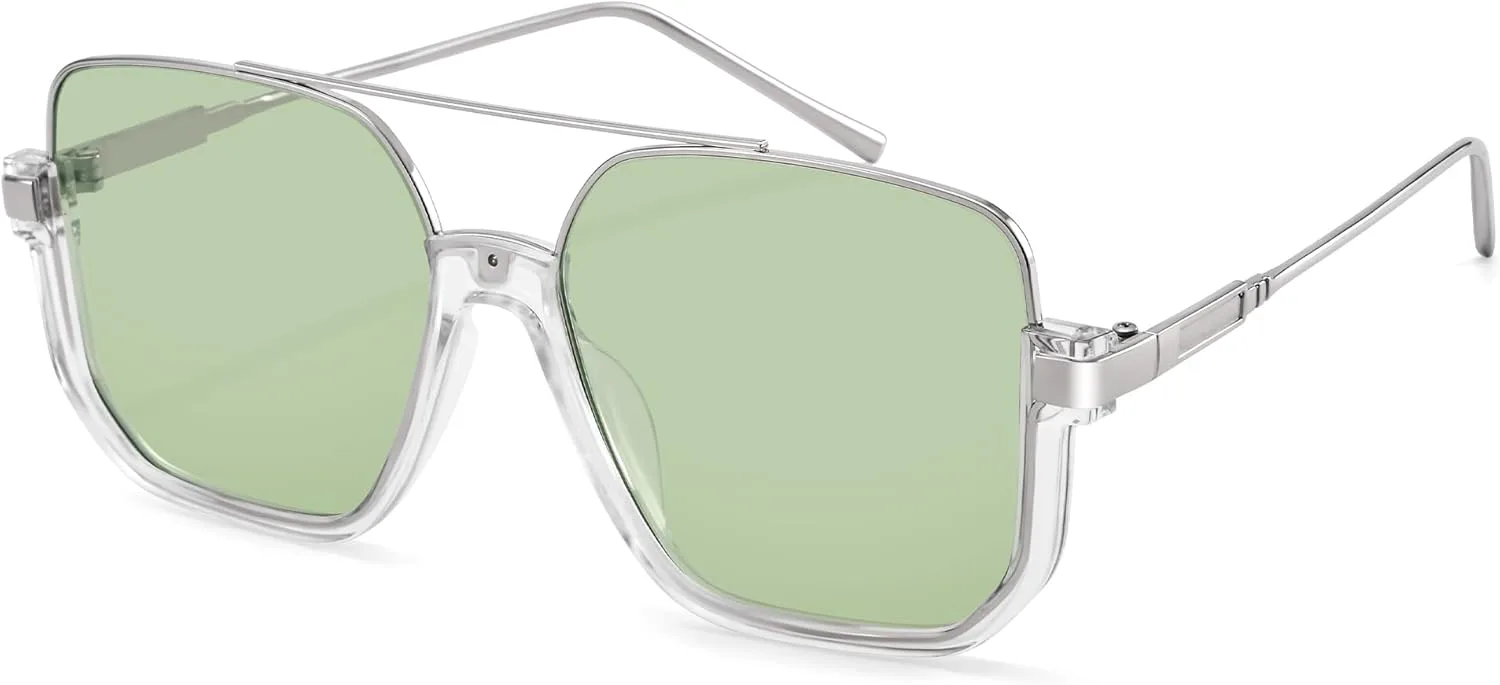 

Солнцезащитные очки COASION Oversized янтарного цвета для женщин, полуободковые, в стиле «пилот», квадратной формы, в стиле 70-х, Silver Frame/Green Lens