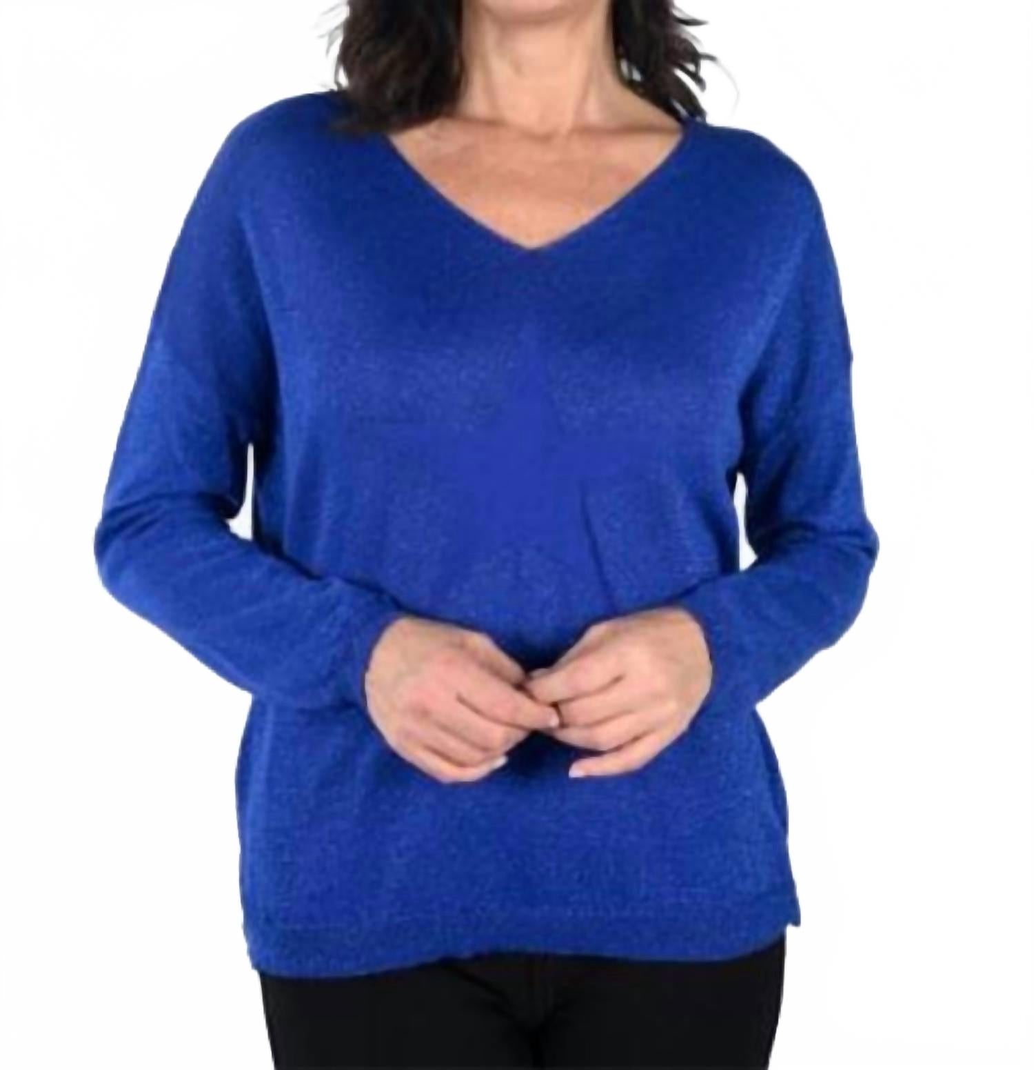 

Сплошной вязаный топ с V-образным вырезом в королевском синем цвете Frank Lyman