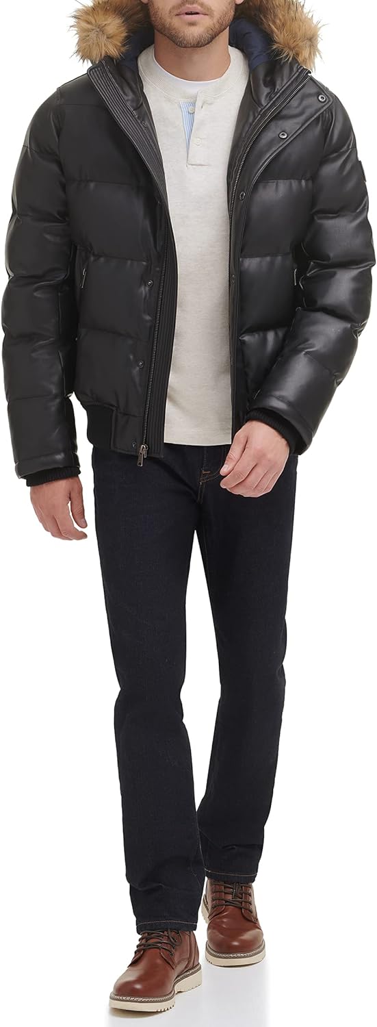 Мужская стеганая куртка-бомбер Tommy Hilfiger Arctic Cloth (стандартная и для больших и высоких), Black Faux Leather — фото 3