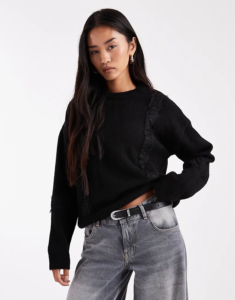 

Вязаный джемпер ASOS DESIGN с широкими рукавами и кружевом черного цвета
