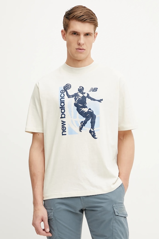 

Хлопковая футболка New Balance, бежевый