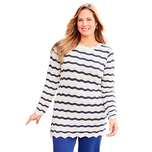 

Женский свитер с ажурной отделкой plus size Catherines, Navy White Wave