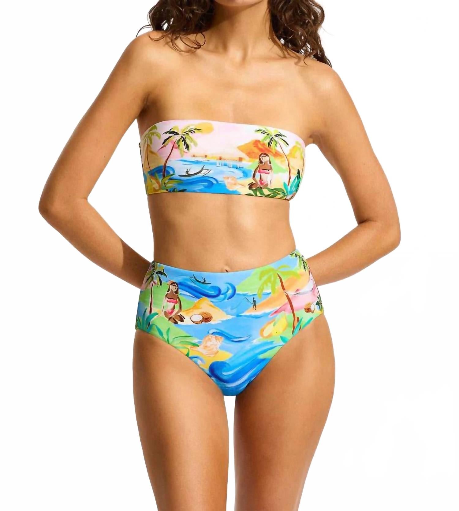 

Южно-Тихоокеанские бикини-трусы с высокой посадкой в бирюзовом цвете Seafolly