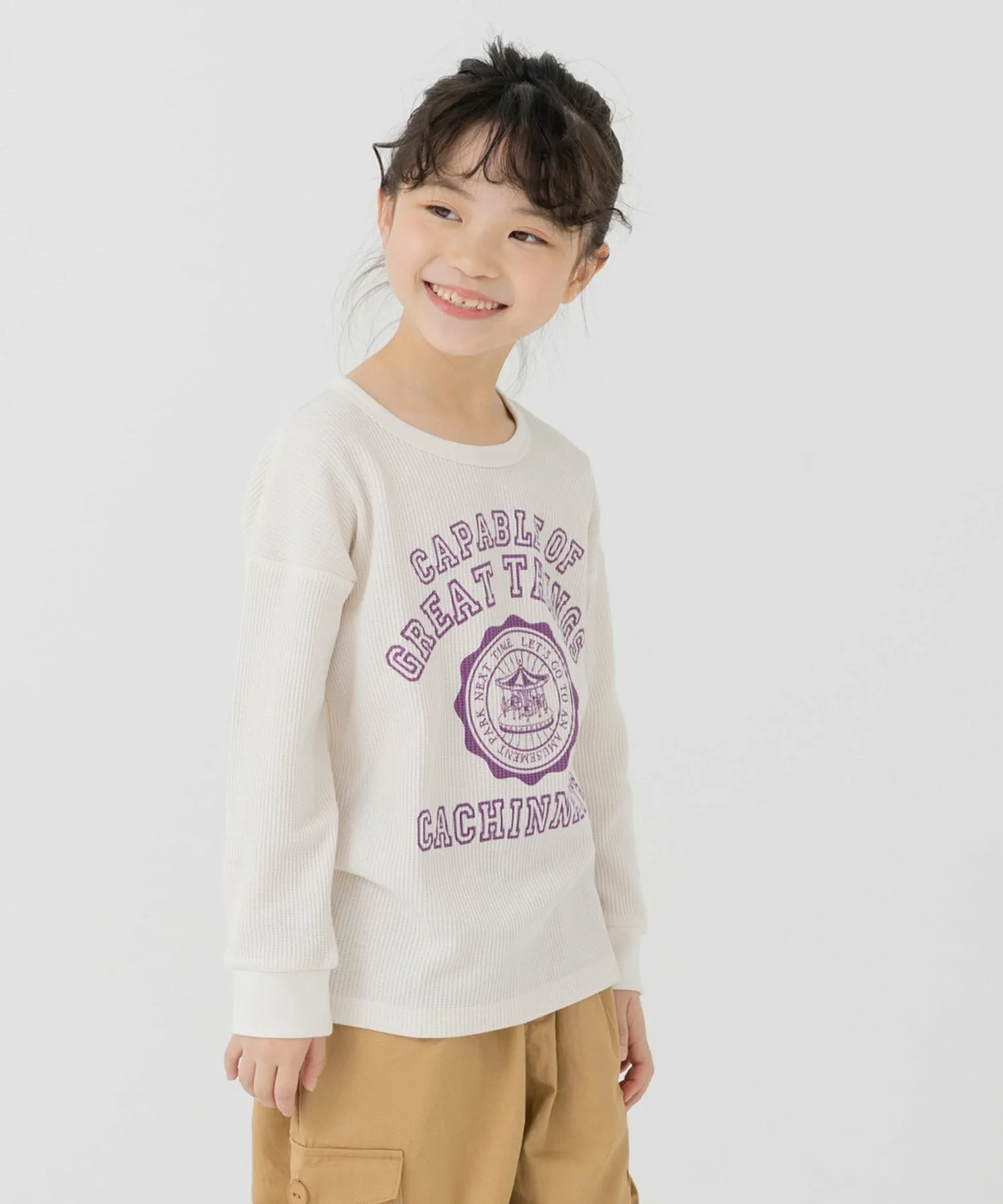 Футболка с длинными рукавами и вафельным принтом Chil2, I College Logo/Cream — фото 4