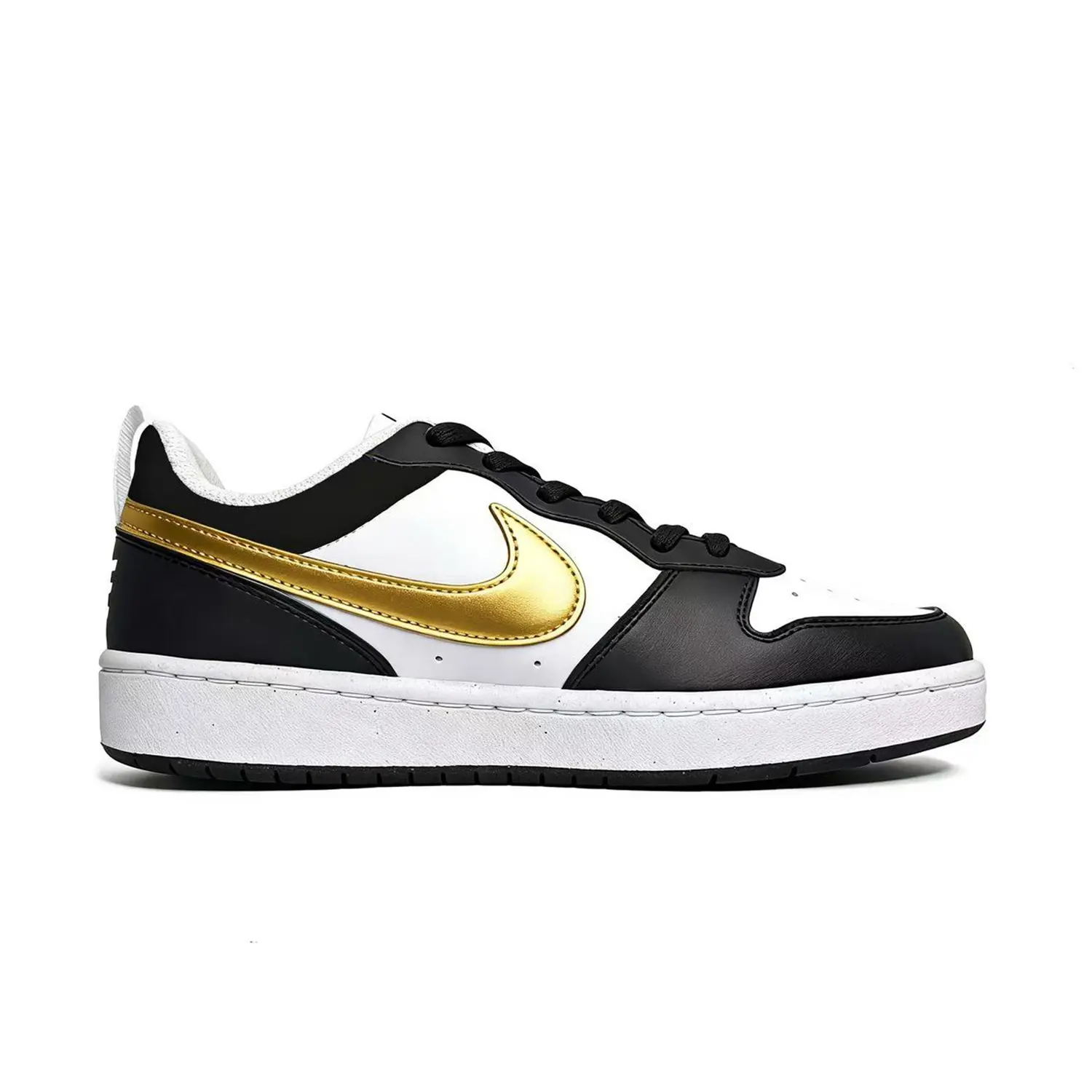 Nike Детские низкие скейтбордистские кроссовки Court Borough LOW RECRAFT с противоскользящим и износостойким покрытием, черные с золотым рисунком, для подростков — фото 3