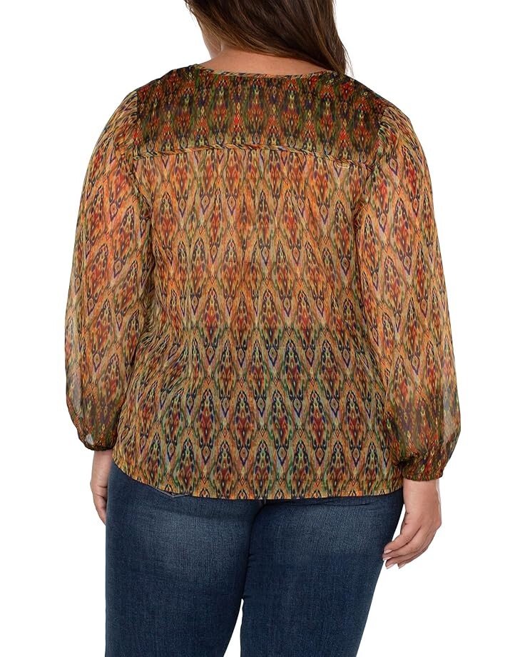 

Блуза Liverpool Los Angeles Plus Size Long Sleeve Double Layer Tie Front Woven Blouse, цвет Multicolor Print Ikat