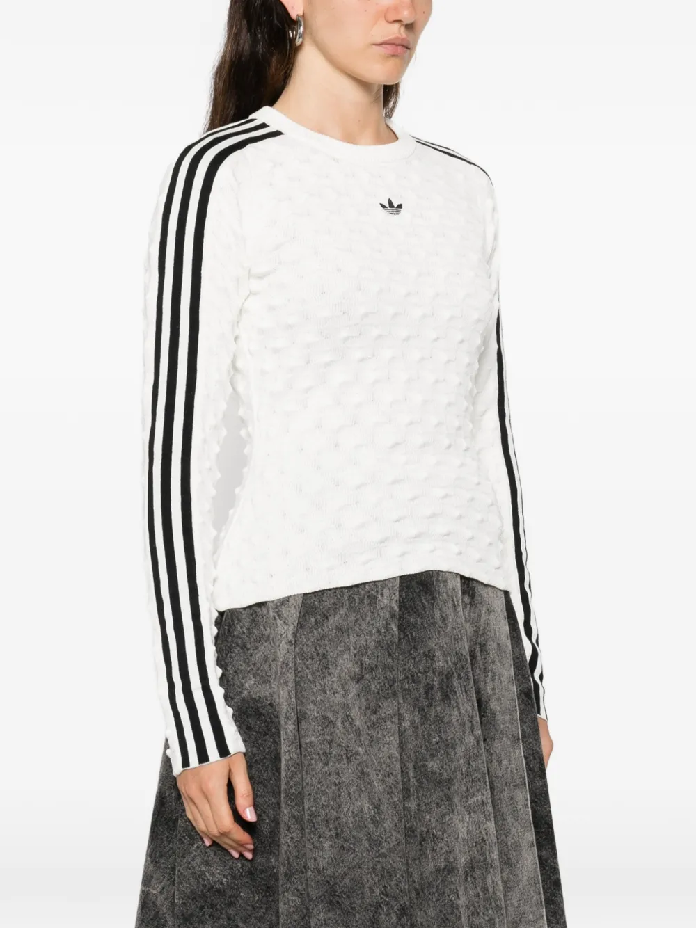 Свитер с логотипом и тремя полосками Adidas, белый — фото 3