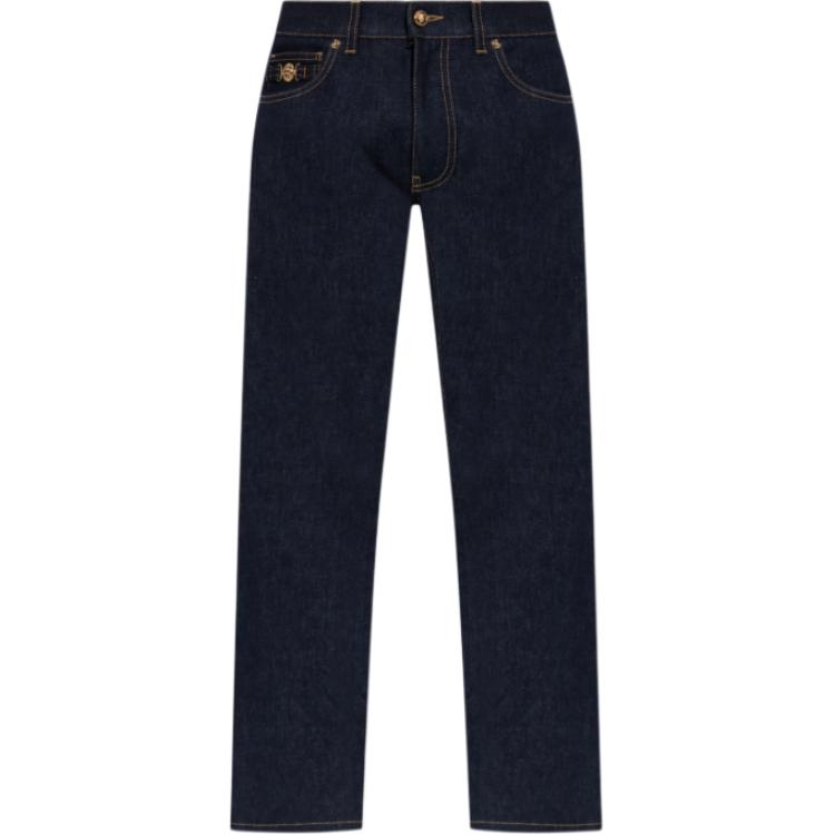 

Джинсы с зауженным низом и нашивкой с логотипом VERSACE, темно-синий