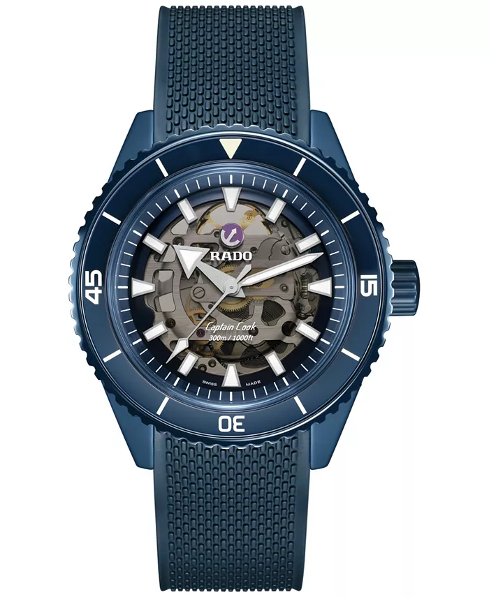 

Мужские автоматические часы Swiss Automatic Captain Cook Navy Blue с резиновым ремешком, 43 мм Rado