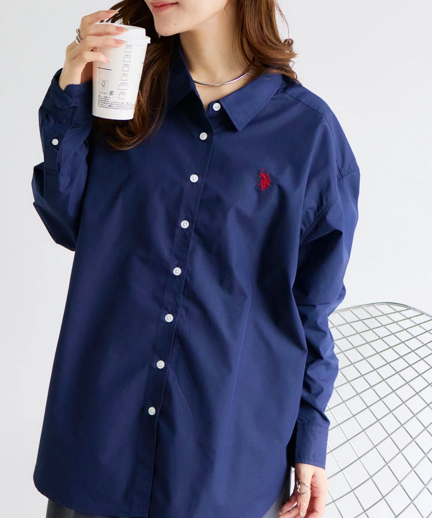 Женская рубашка U.S. POLO ASSN. с длинным рукавом и воротником