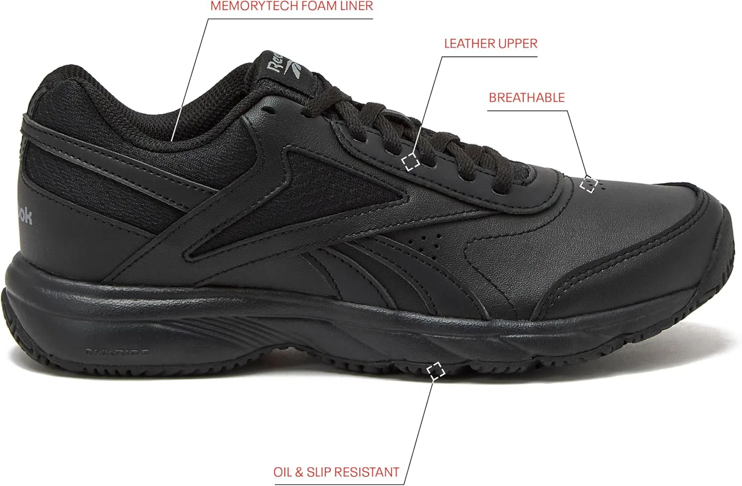 Мужские рабочие кроссовки Reebok Work N Cushion 4.0 Kc для ходьбы, Black — фото 2