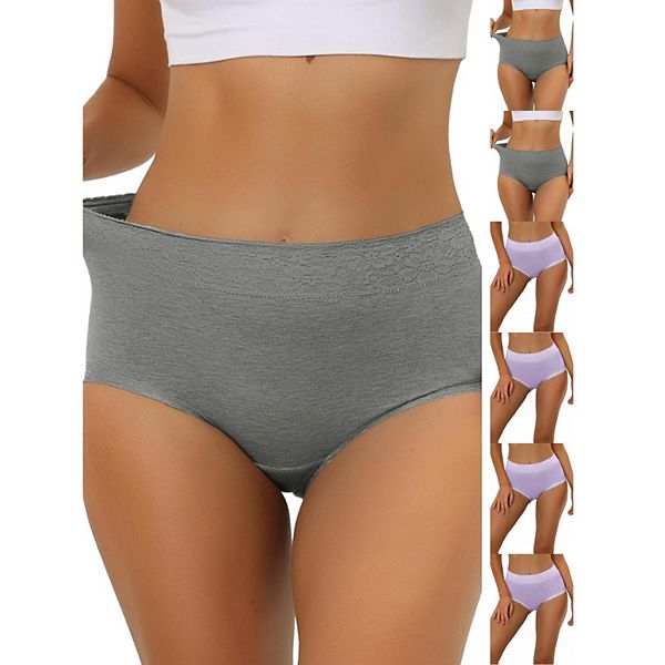 

7 пар женских хлопковых трусиков с высокой талией, кружевной отделкой, эффектом контроля живота и полным покрытием Inspire Chic, Purple Gray
