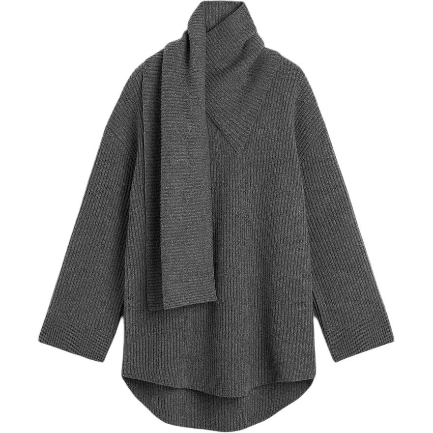 

Свитер с прикрепленным шарфом TOTEME, Темный вересковый серый