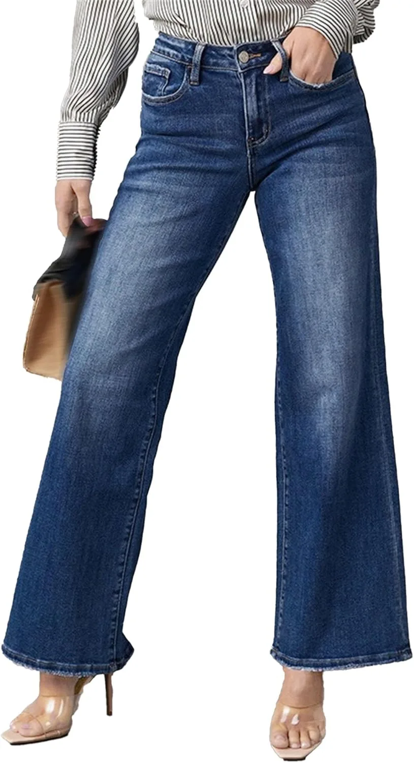 

Женские джинсы Washed Dark Blue Straight Leg High Stretch High Waist DGHM-JLMY