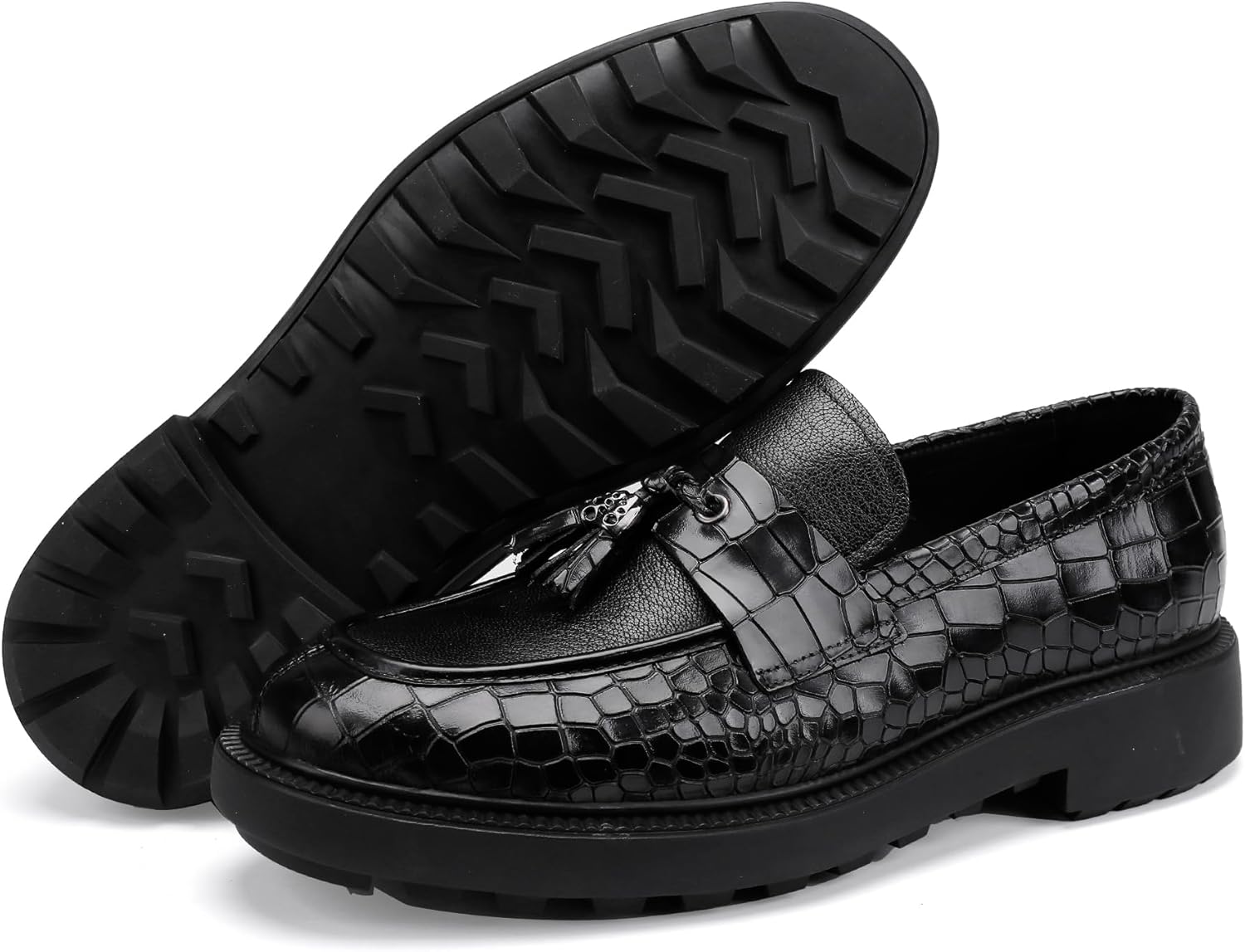 

Мужские лоферы с кисточками, роскошные туфли с принтом под аллигатора, слипоны, деловые формальные туфли, повседневные, для вечеринок и свадеб Generic, черный