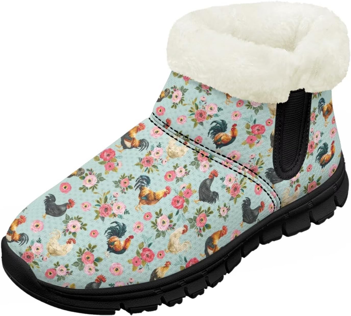 

Зимние ботинки для девочек, праздничные снегоступы, детская удобная обувь с широкой колодкой, на молнии, с меховой подкладкой, ботильоны для танцев Pointodoor, Chicken Flower